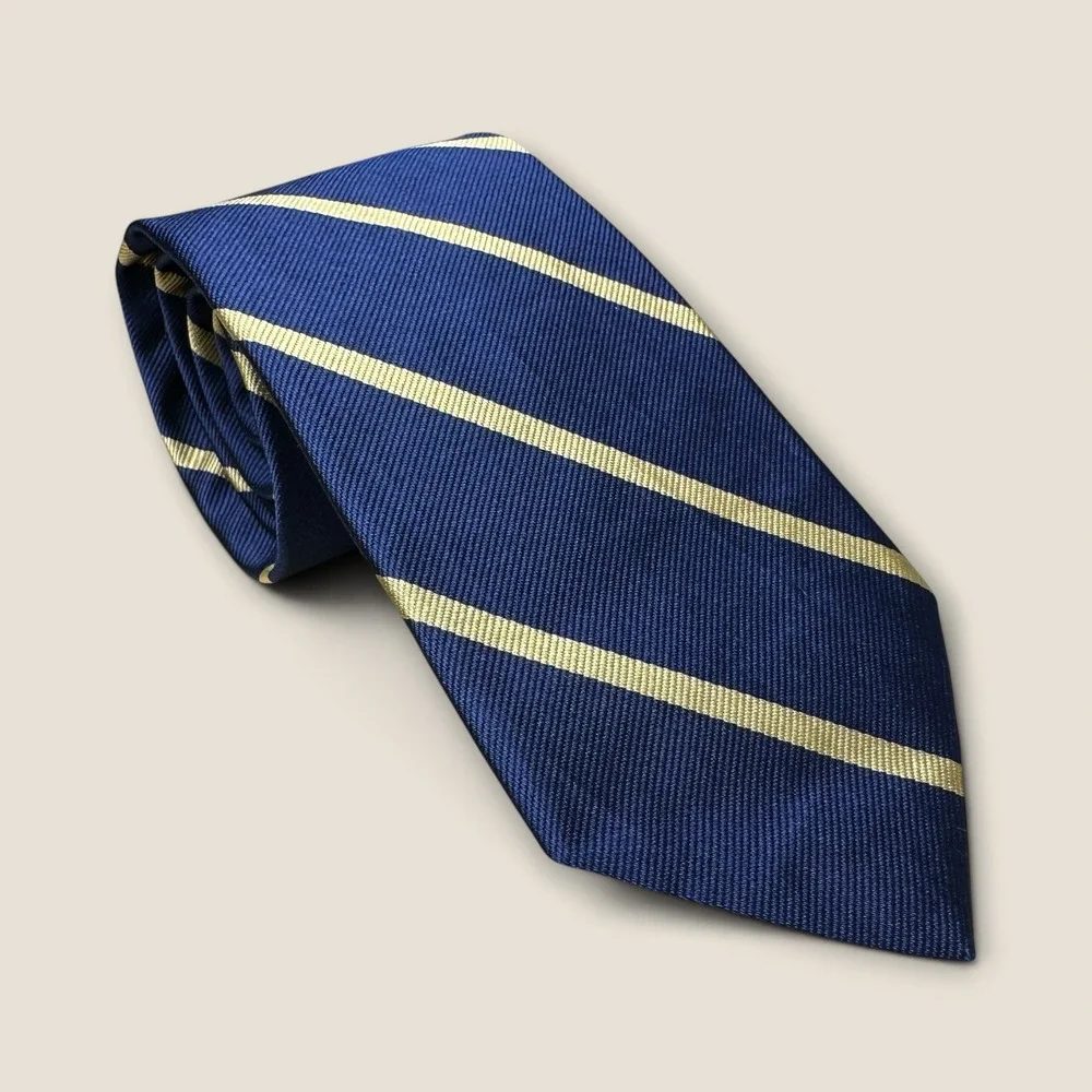 Brooks Brothers Mens Navy Blue Gold Repp Stripe Silk Necktie Made in USA